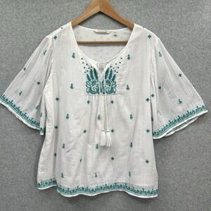 Soft Surroundings Women's Embroidered Peasant Boho Cotton Lightweight Top Size M